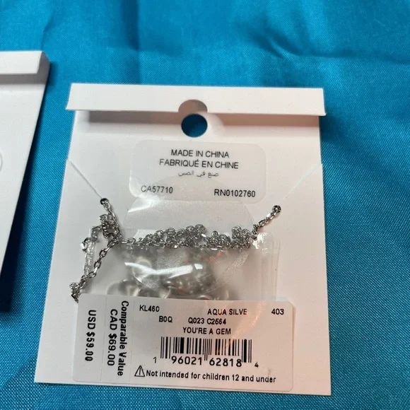 Kate Spade Aqua Silver Pave Halo Pendant Necklace New! - Picture 5 of 5